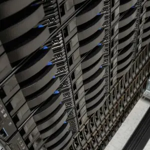 SAN Server Disk Cabinet In Rack At Datacenter